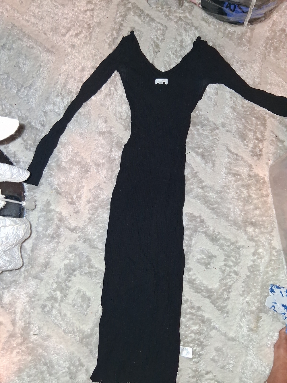 Better Be Black Ribbed Long Sleeve Maxi Dress